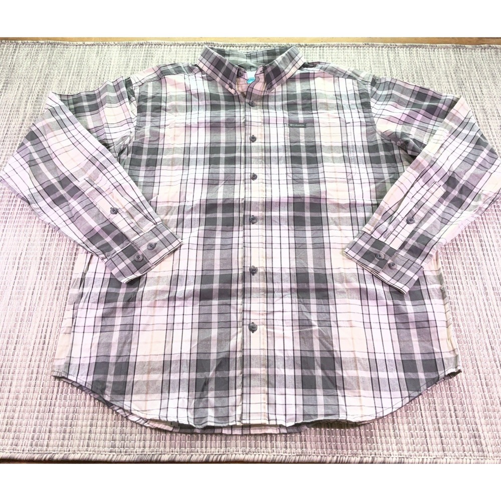 Columbia Mens Grey Plaid Long Sleeve Button Down Shirt AM7968 Large